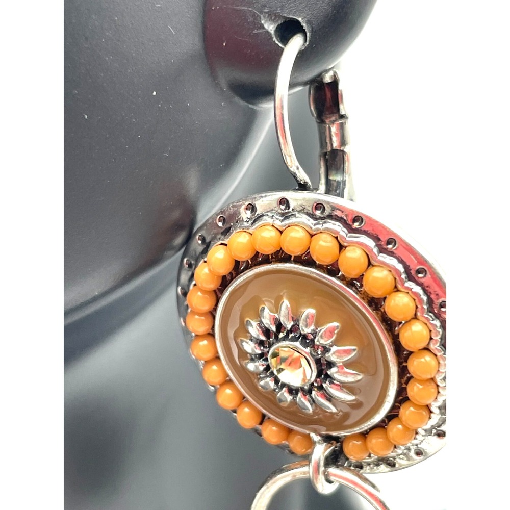 Tribal Celestial Charms Style Silver Tone Amber Dangle Drop Pierced Earrings - Picture 4 of 16